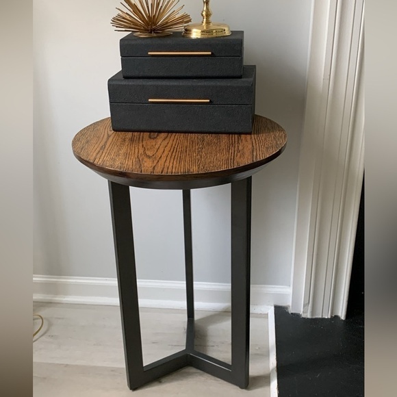 Contemporary Round‎ Chairside Table Wooden metal living room brown MCM - Picture 1 of 9